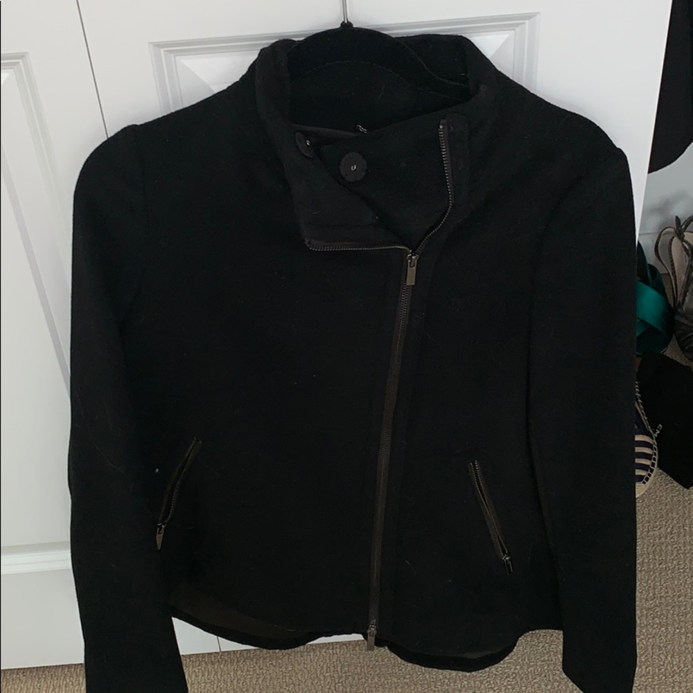 BCBG Black Moto Style Wool Blend Swing Coat/Jacket - Picture 2 of 7